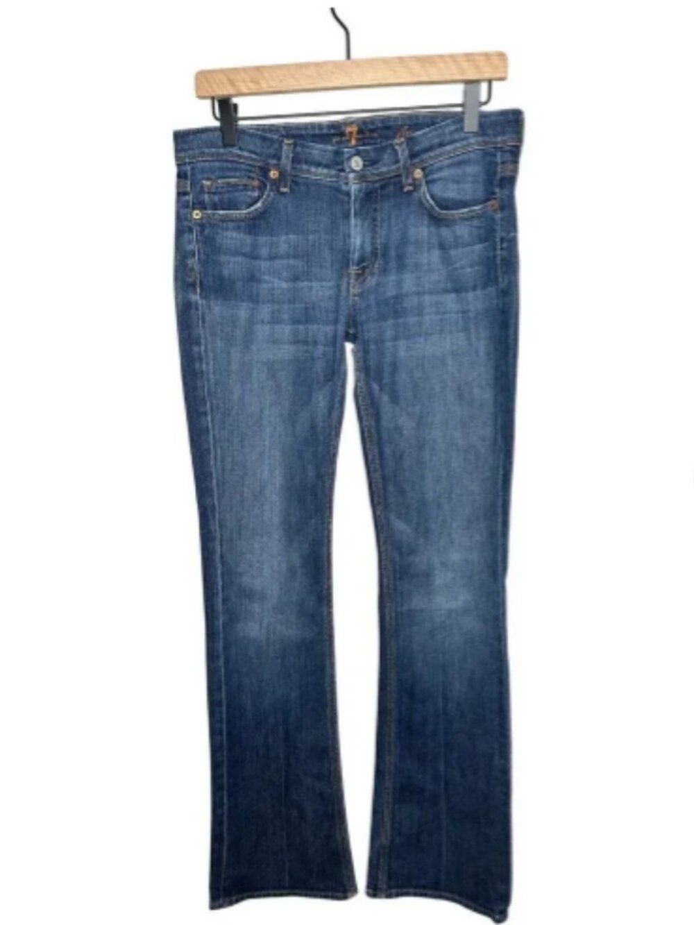 7 For All Mankind Flynt Jeans Women 28 Blue Dark Wash Bootcut Embroidered - Picture 4 of 9